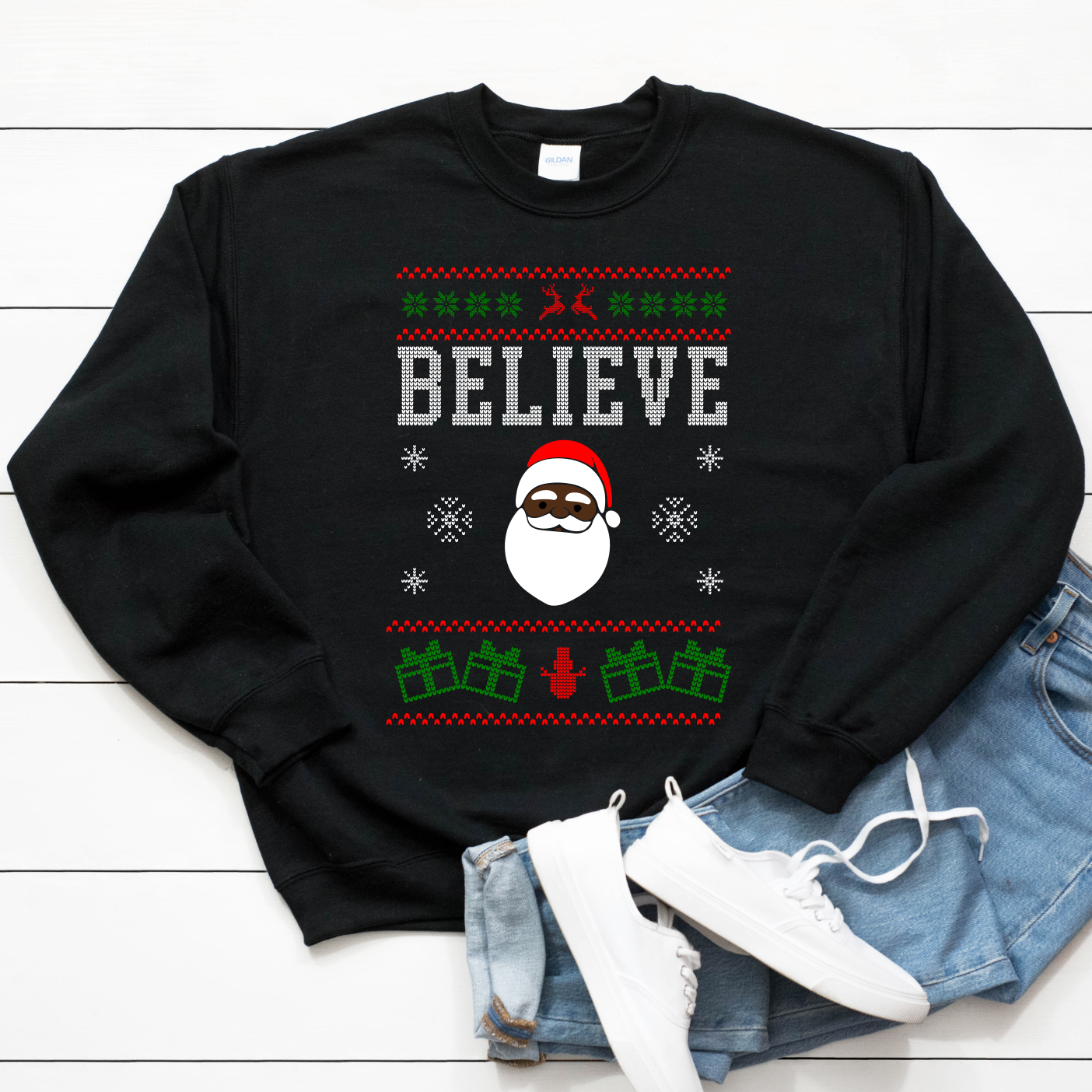 Black Santa Christmas Sweater - Black Guy Christmas Sweater - Unisex