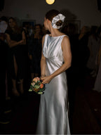 Melissa bridal scrunchie in ivory bamboo silk- Just married