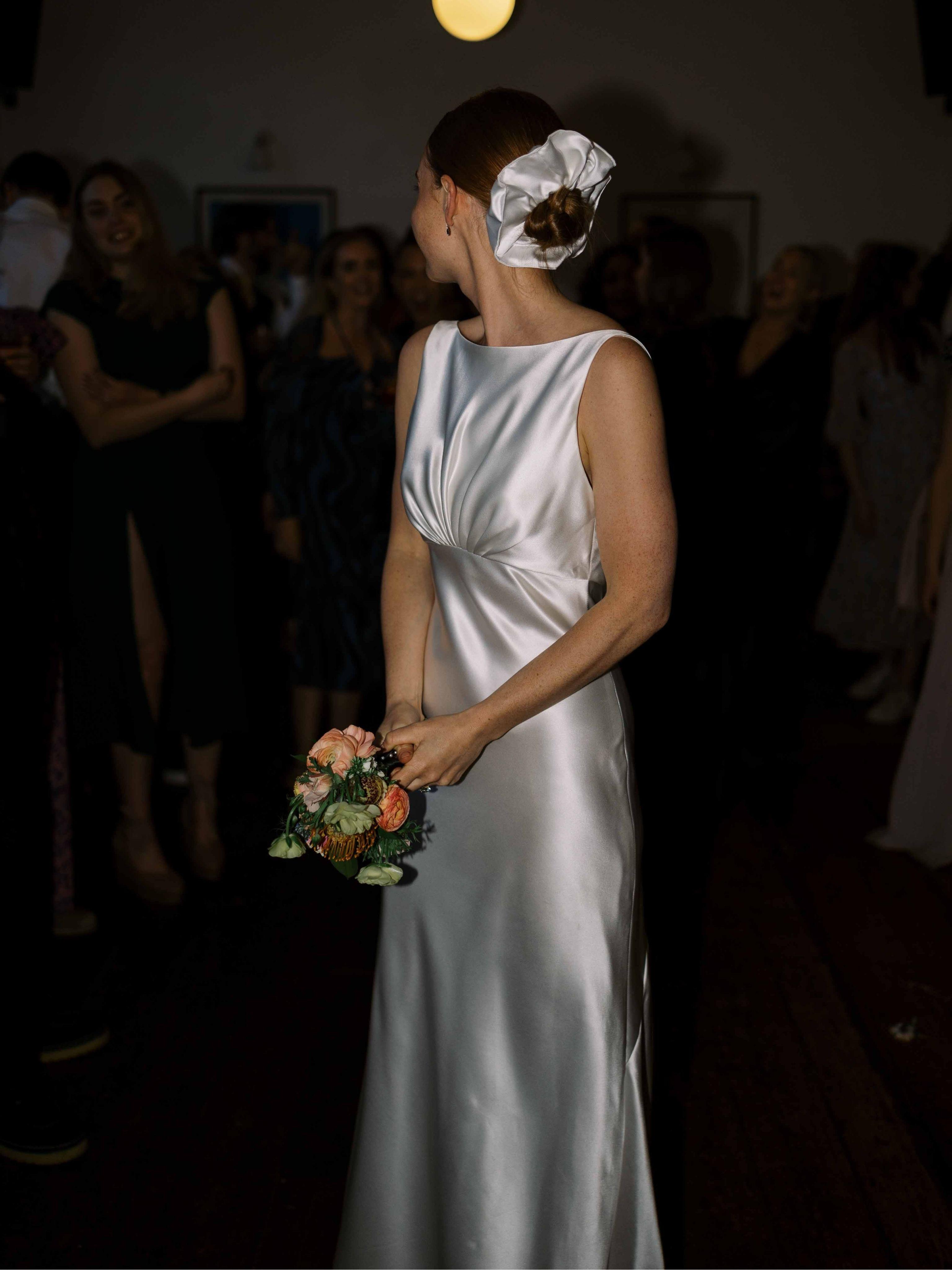 Melissa bridal scrunchie in ivory bamboo silk- Just married