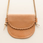Scalloped Leather Crossbody Kid's Purse in Caramel