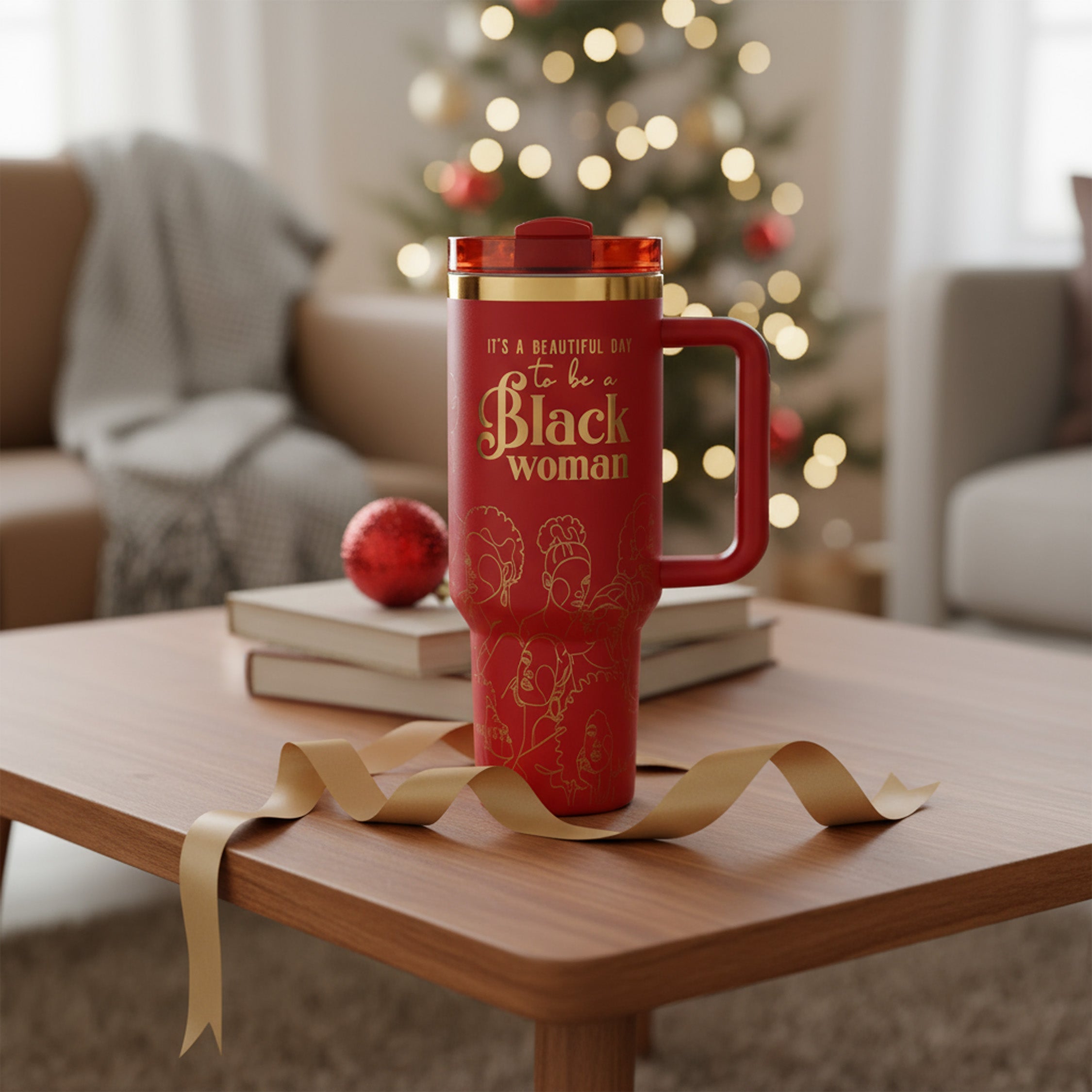 "Crimson Reign" 40oz Insulated Tumbler – "It’s a Beautiful Day to be a Black Woman"