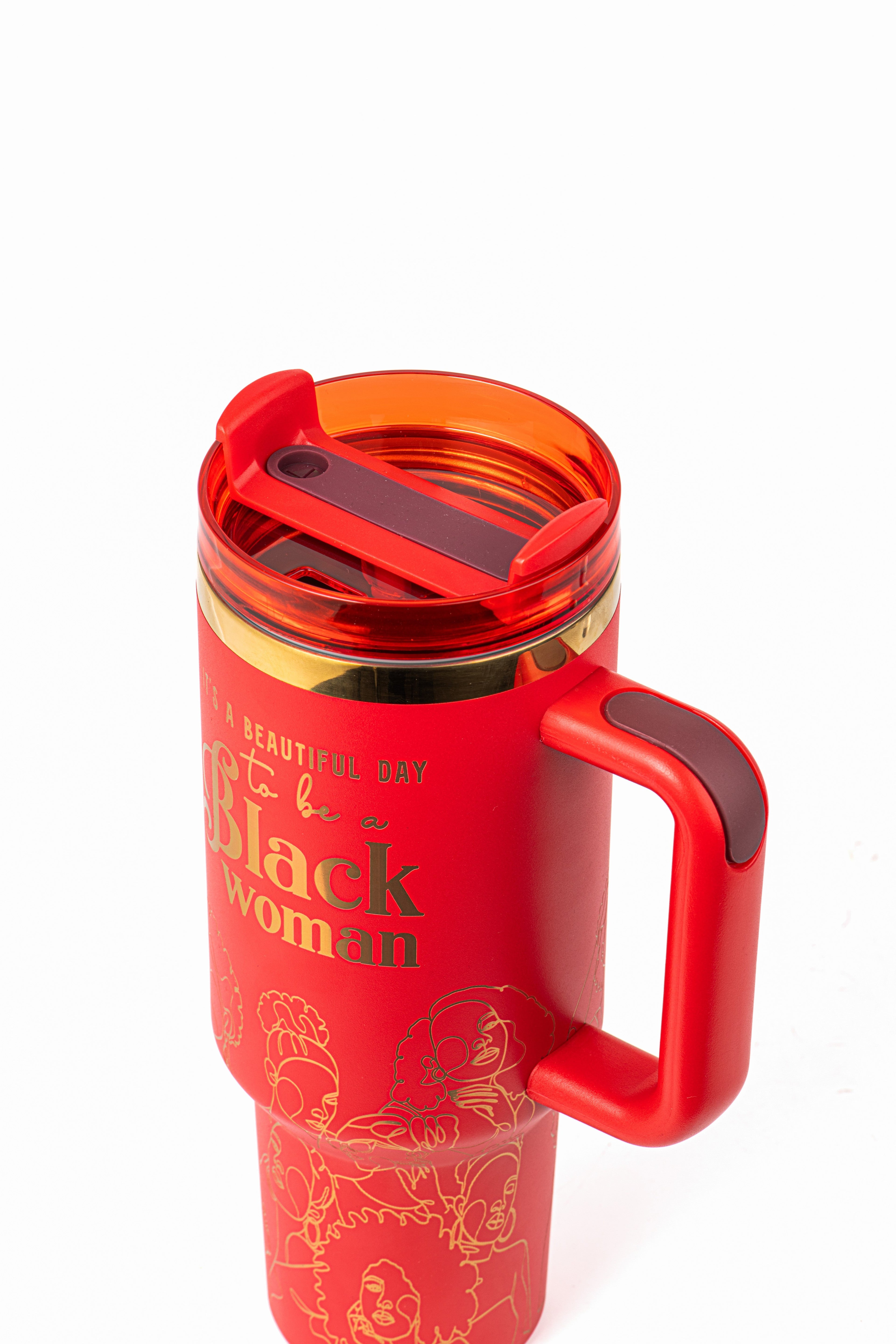 "Crimson Reign" 40oz Insulated Tumbler – "It’s a Beautiful Day to be a Black Woman"