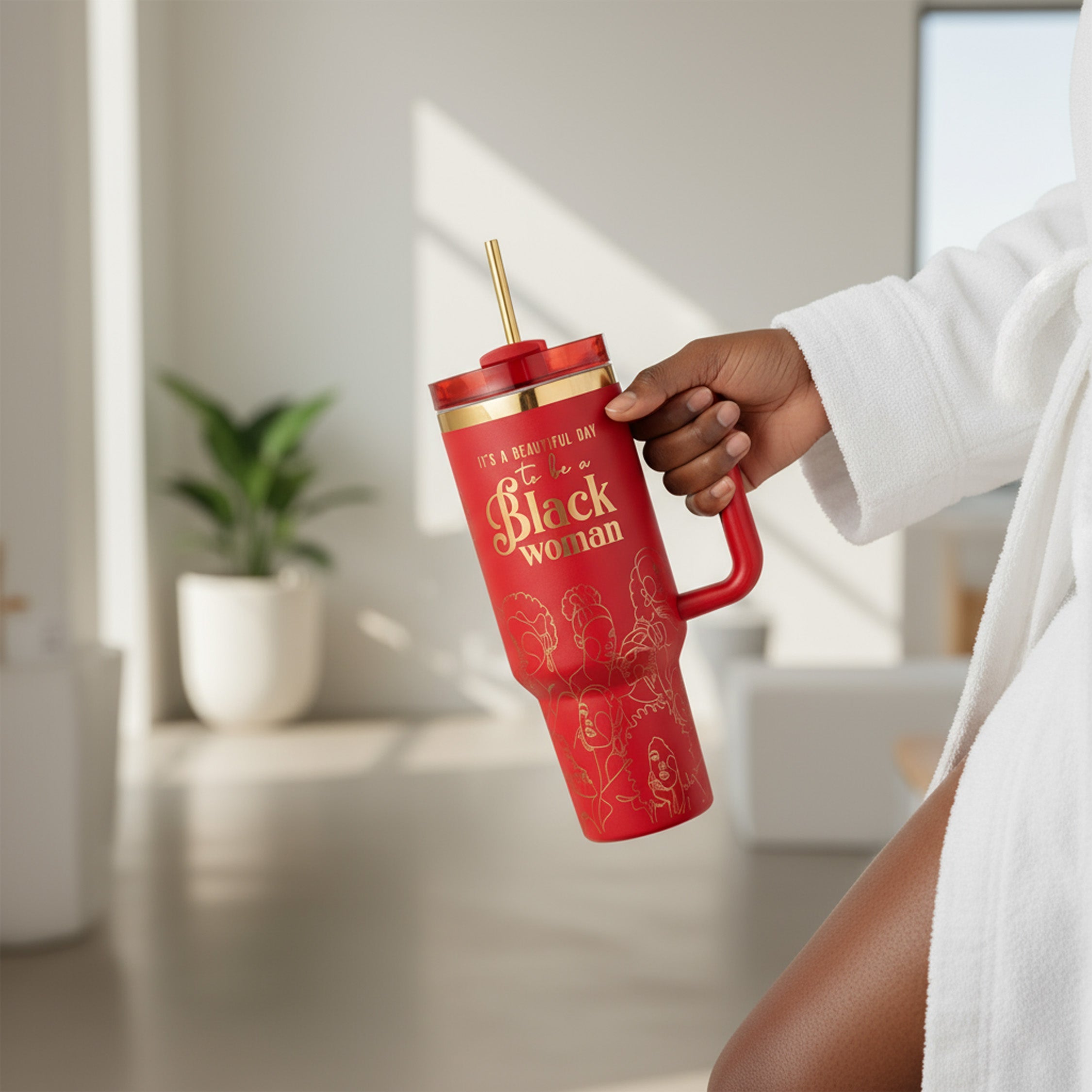 "Crimson Reign" 40oz Insulated Tumbler – "It’s a Beautiful Day to be a Black Woman"