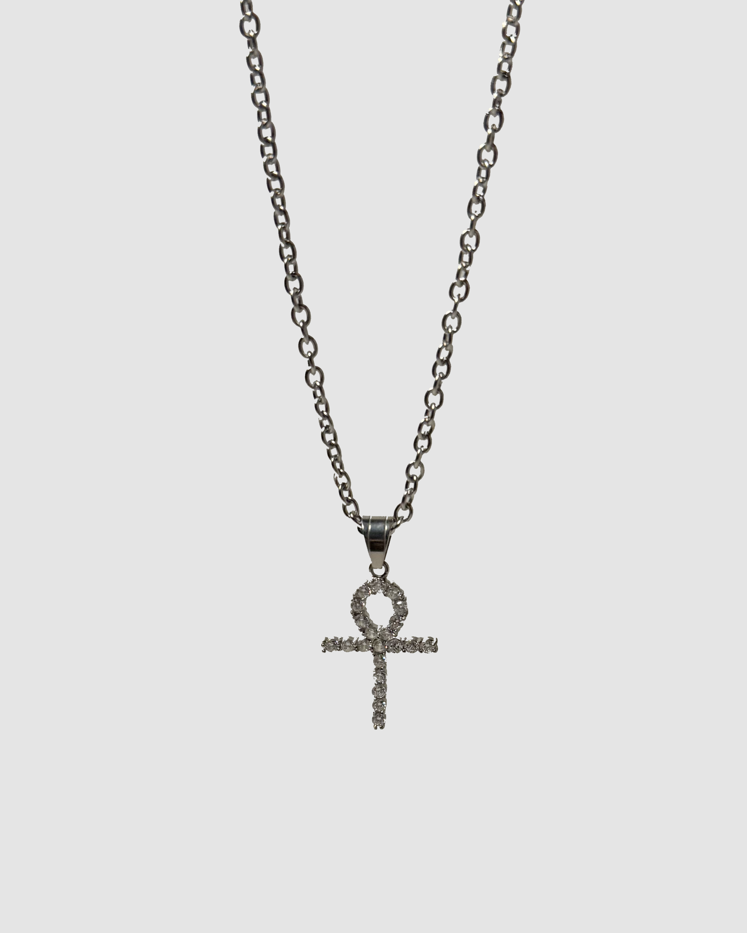 CZ ANKH NECKLACE - SILVER