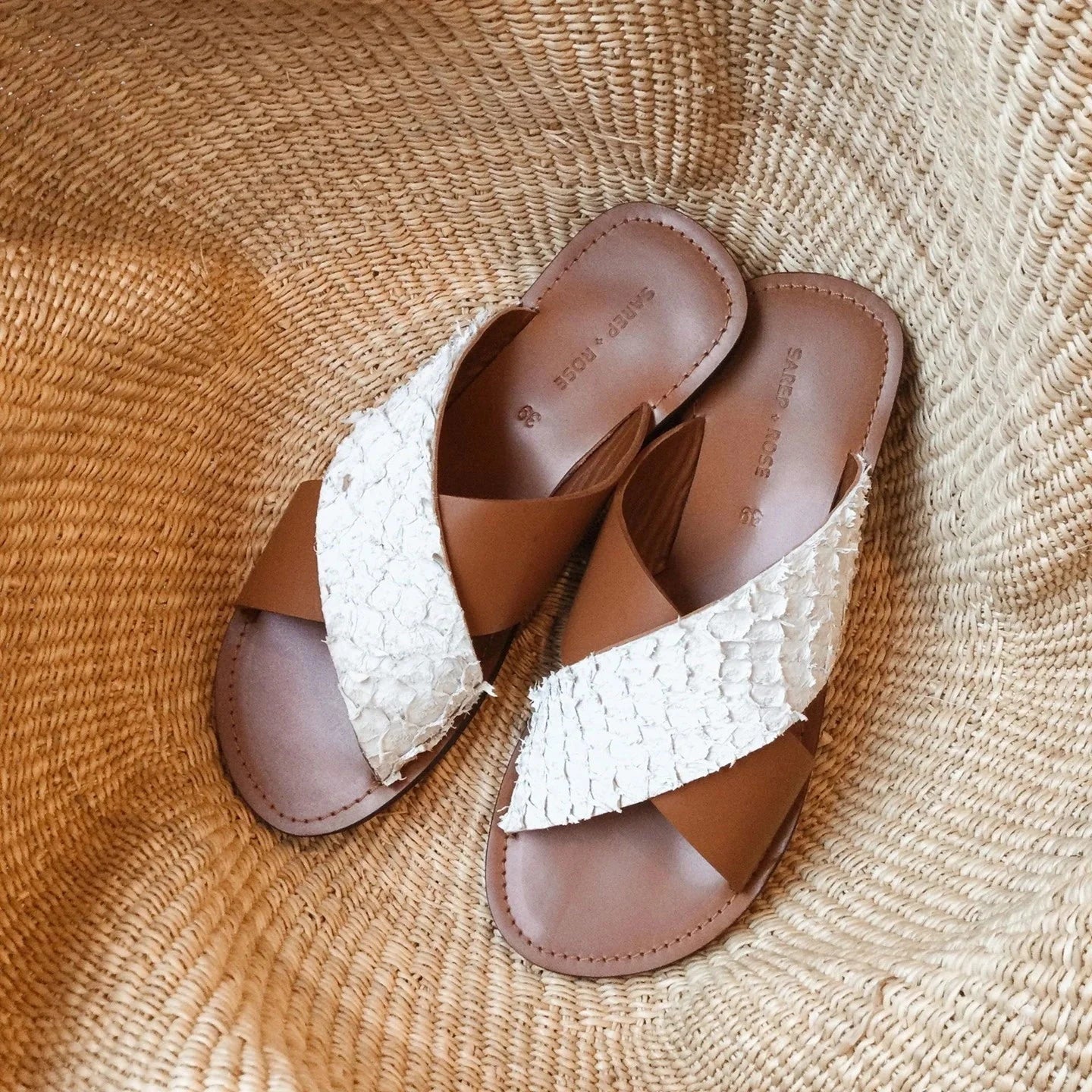 Pike Leather Sandal: Caramel + White