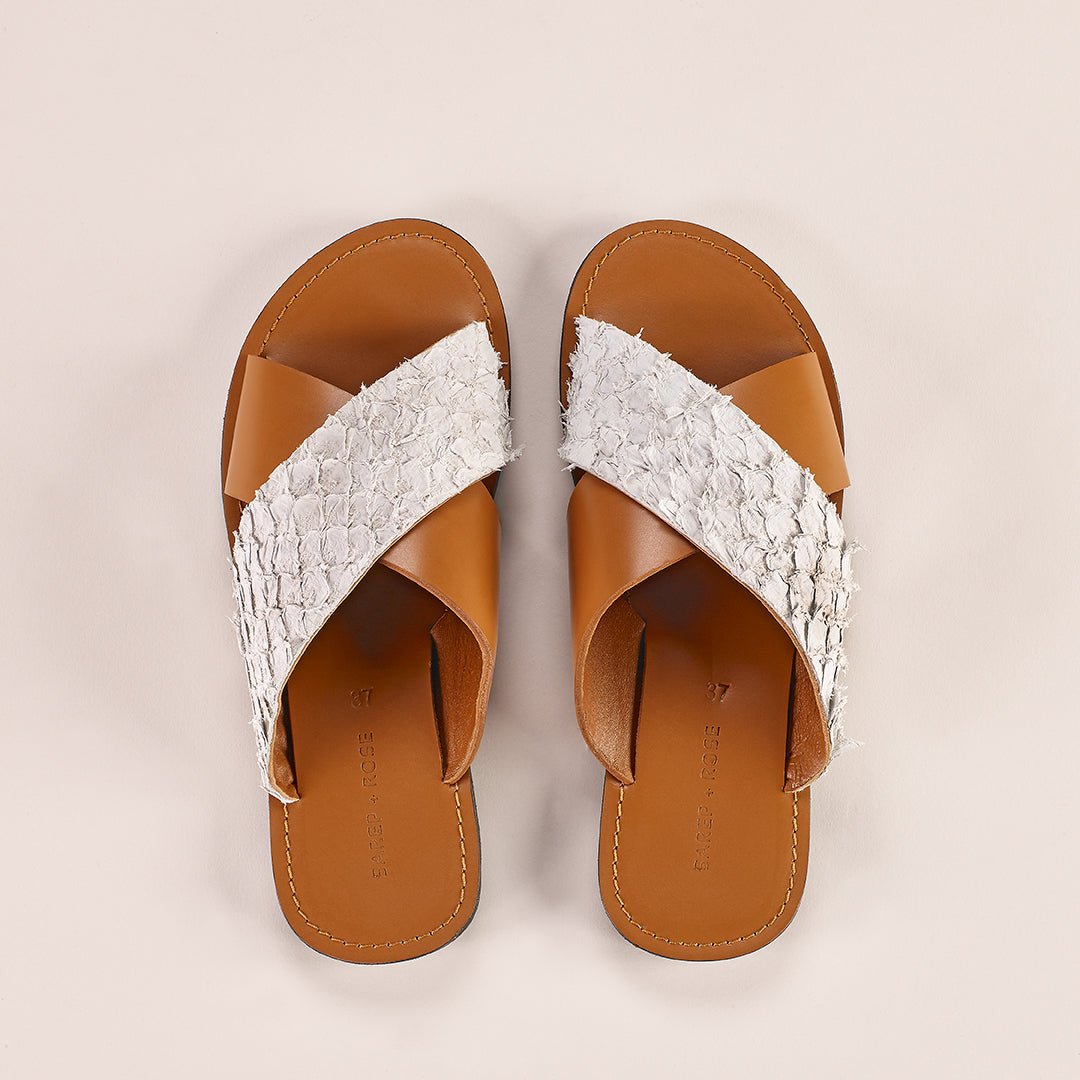 Pike Leather Sandal: Caramel + White