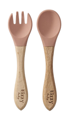 Bamboo Spoon and Fork Set (Muted Pink)