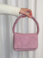 Francis shoulder bag in embroidered lilac faux suede