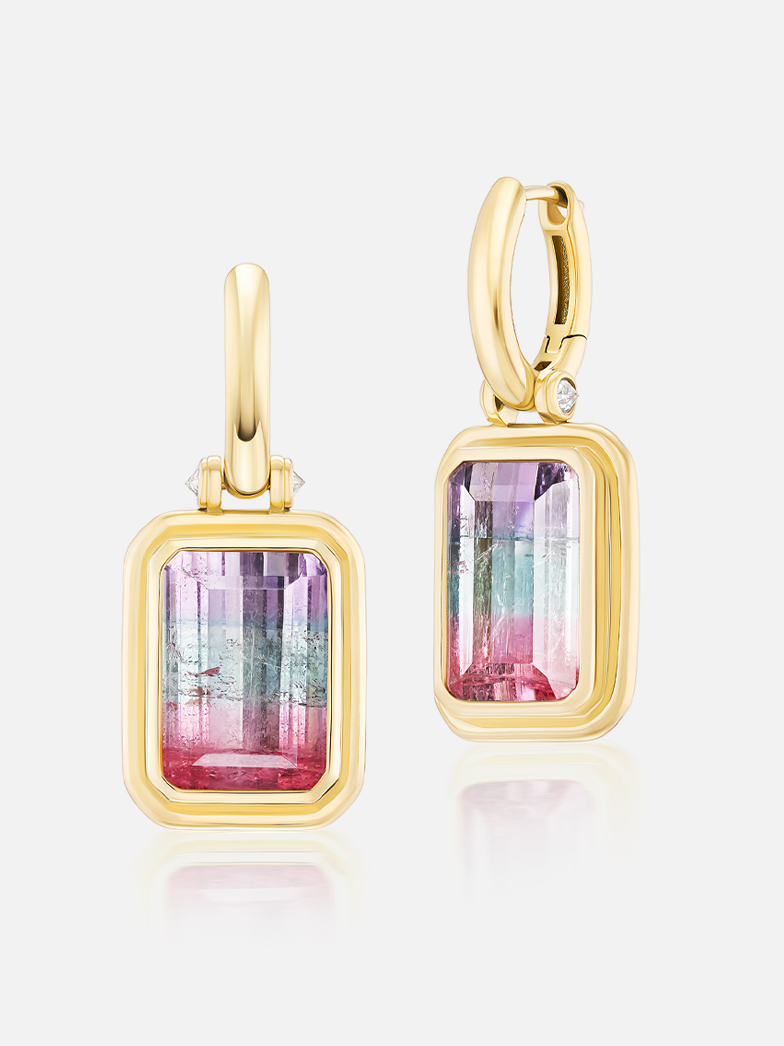 Tie Dye 16.33ct Bi-Color Tourmaline "Bianca" Drop Earrings