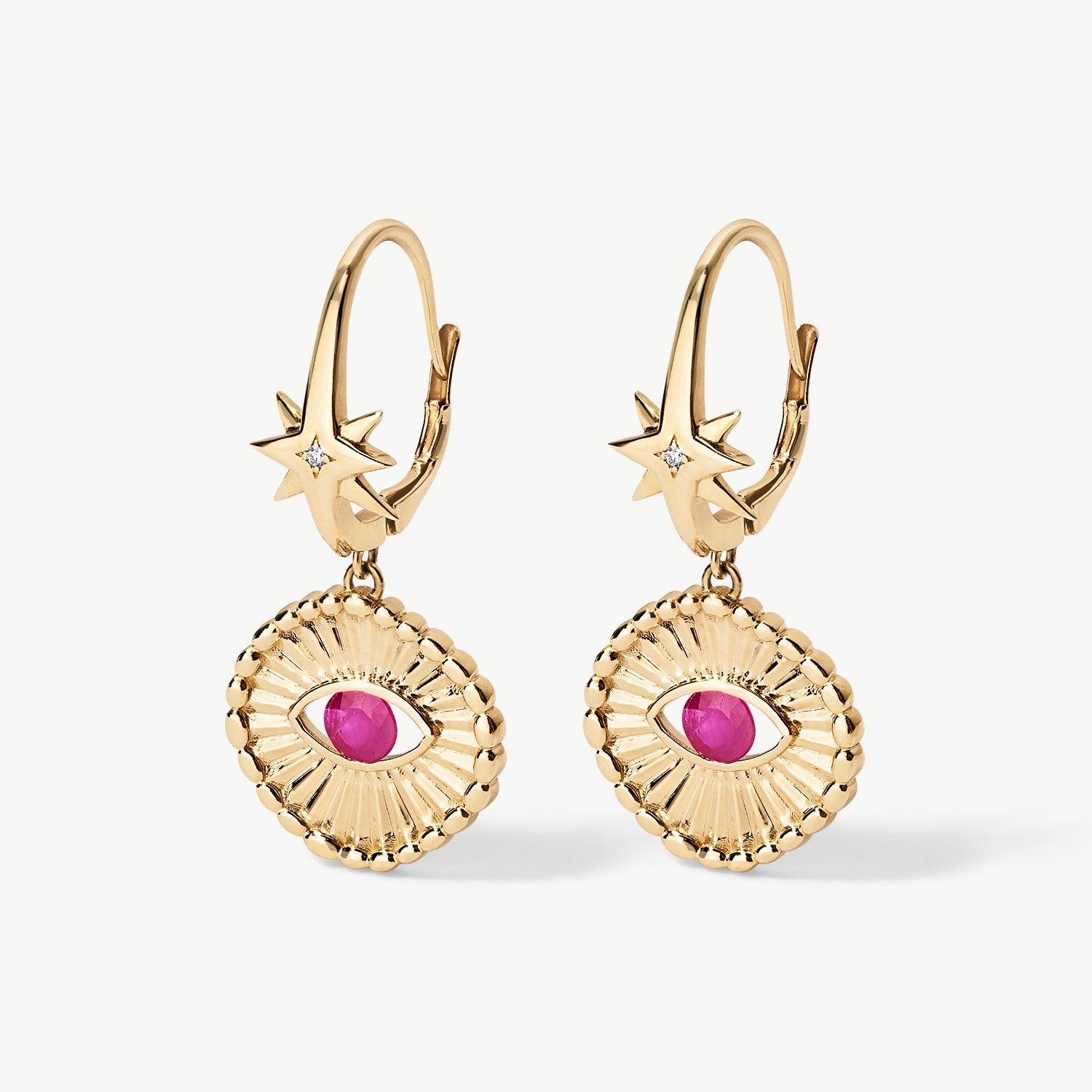 Stargazer Earrings | Eye of Fire, 14K Gold with Ruby