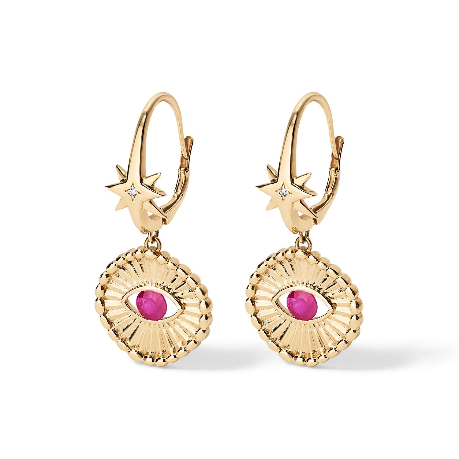 Stargazer Earrings | Eye of Fire, 14K Gold with Ruby