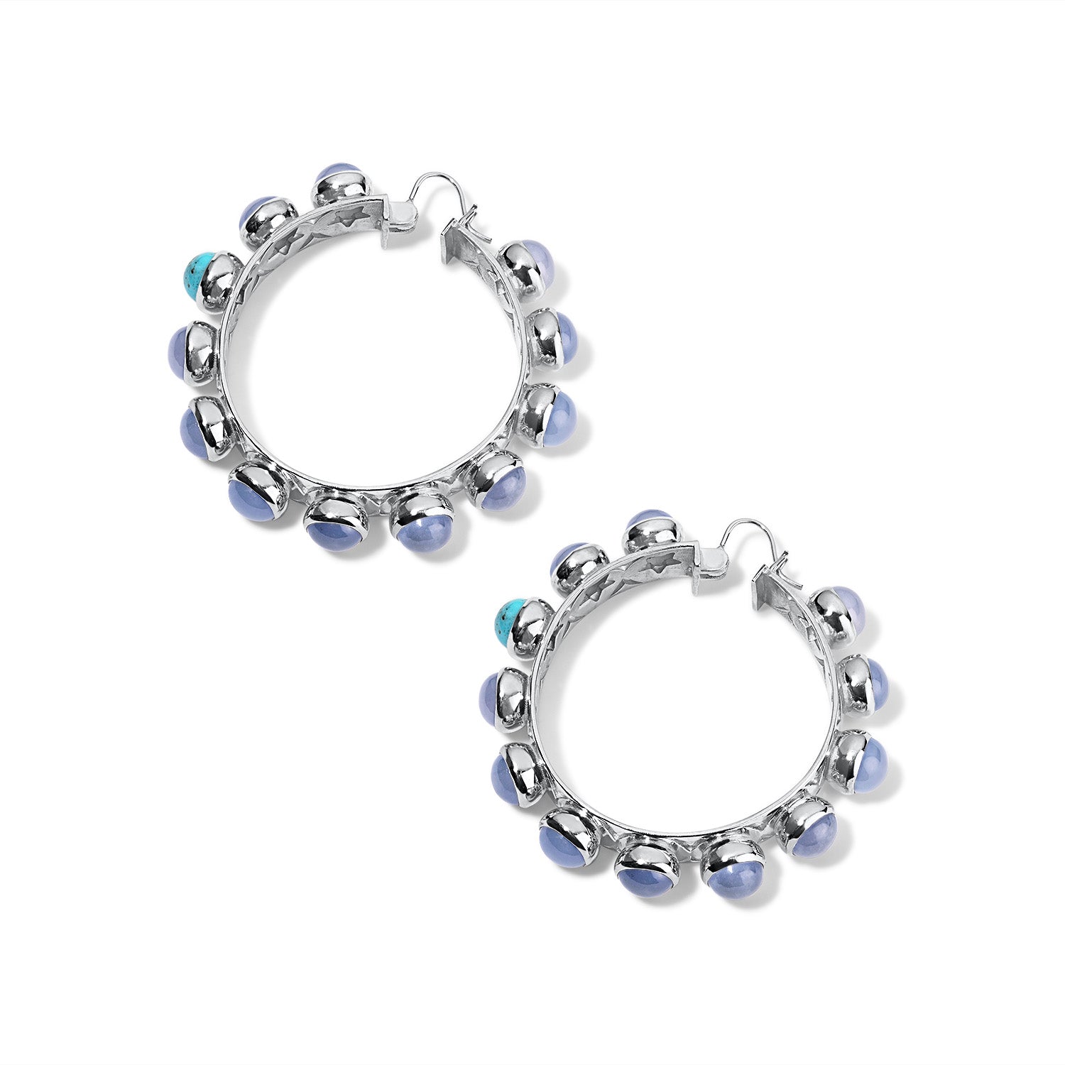 Shari Hoops | Desert Siren, Silver with Chalcedony & Turquoise