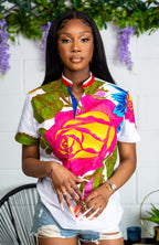 African Print Short Sleeved Shirt for Women - THALIA
