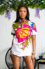 African Print Short Sleeved Shirt for Women - THALIA