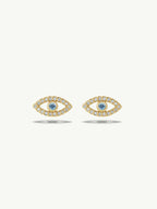 Evil Eye Stud Earrings With Aquamarine