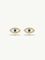Evil Eye Stud Earrings With Blue Sapphires