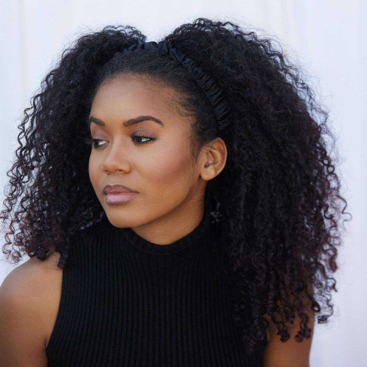 Noir Satin Ruched Headband