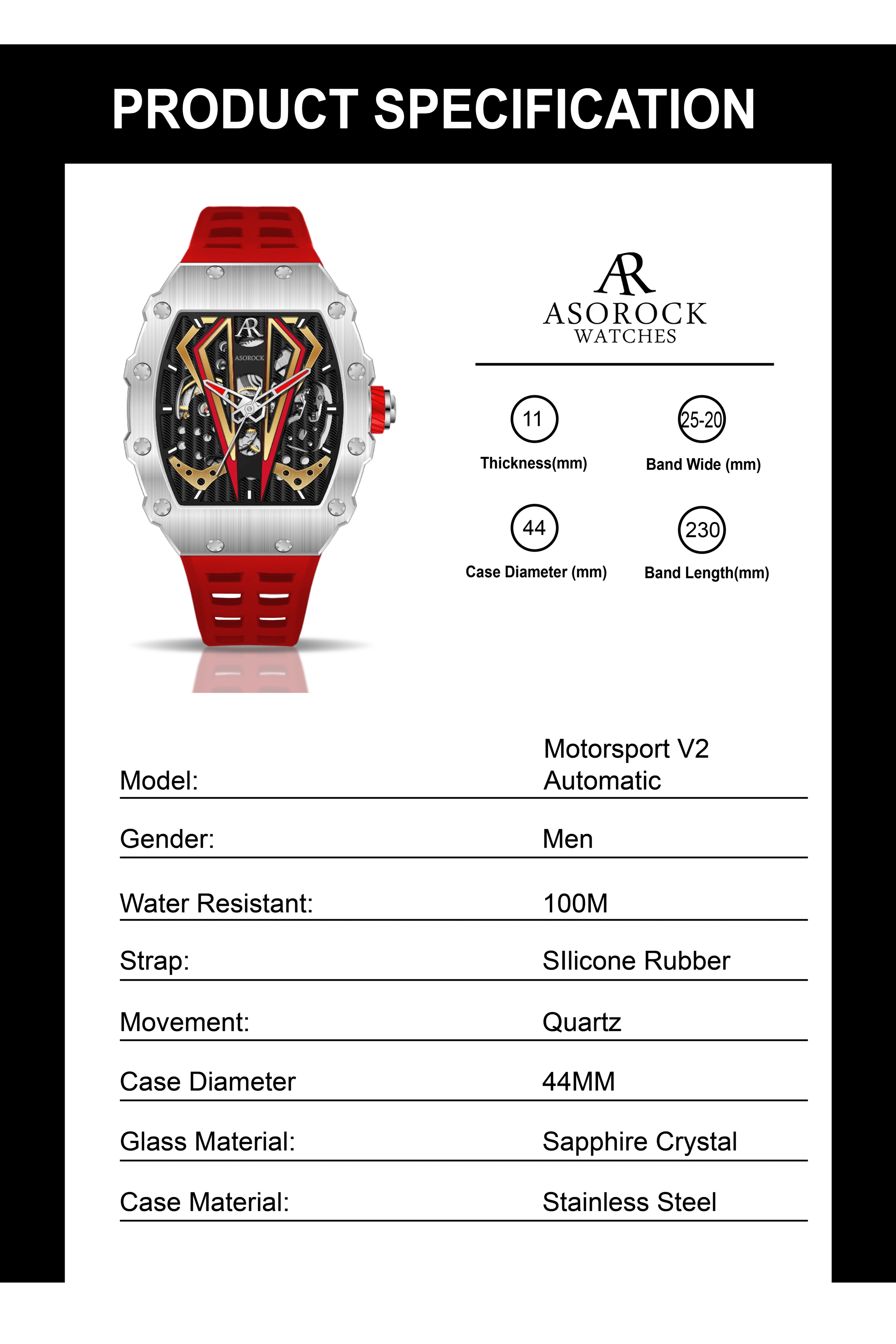 Silver/red Motorsport V2 automatic