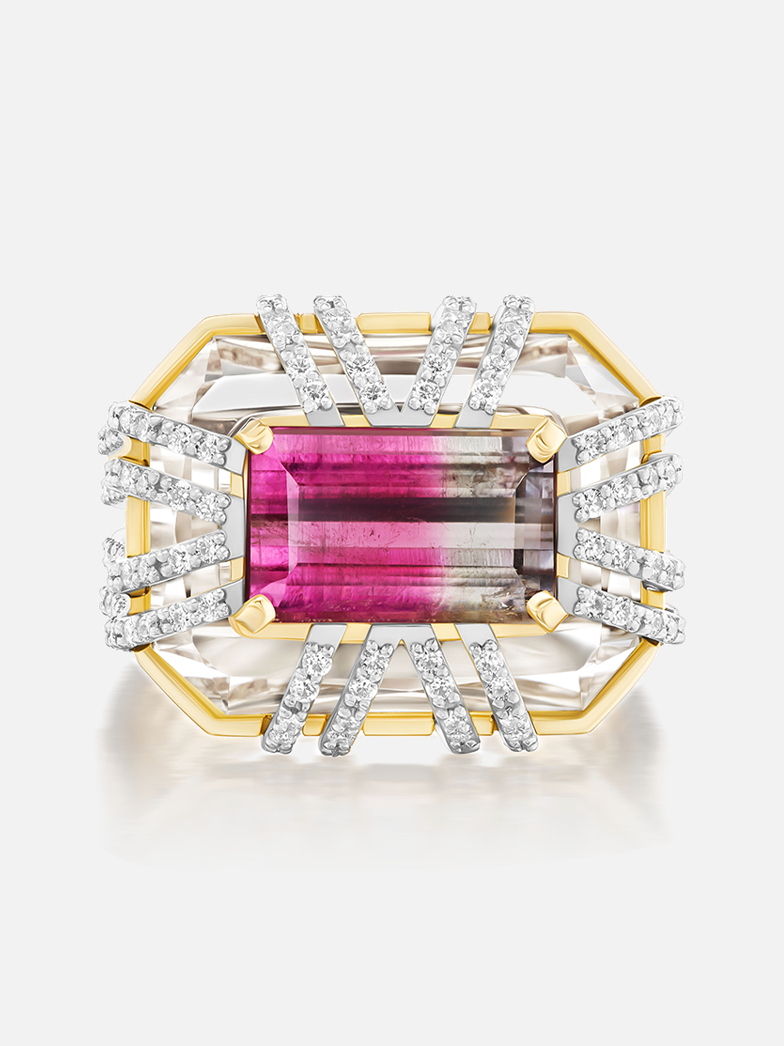 "Tie Dye" 3.89ct Bi-Color Tourmaline "Bianca" Ring