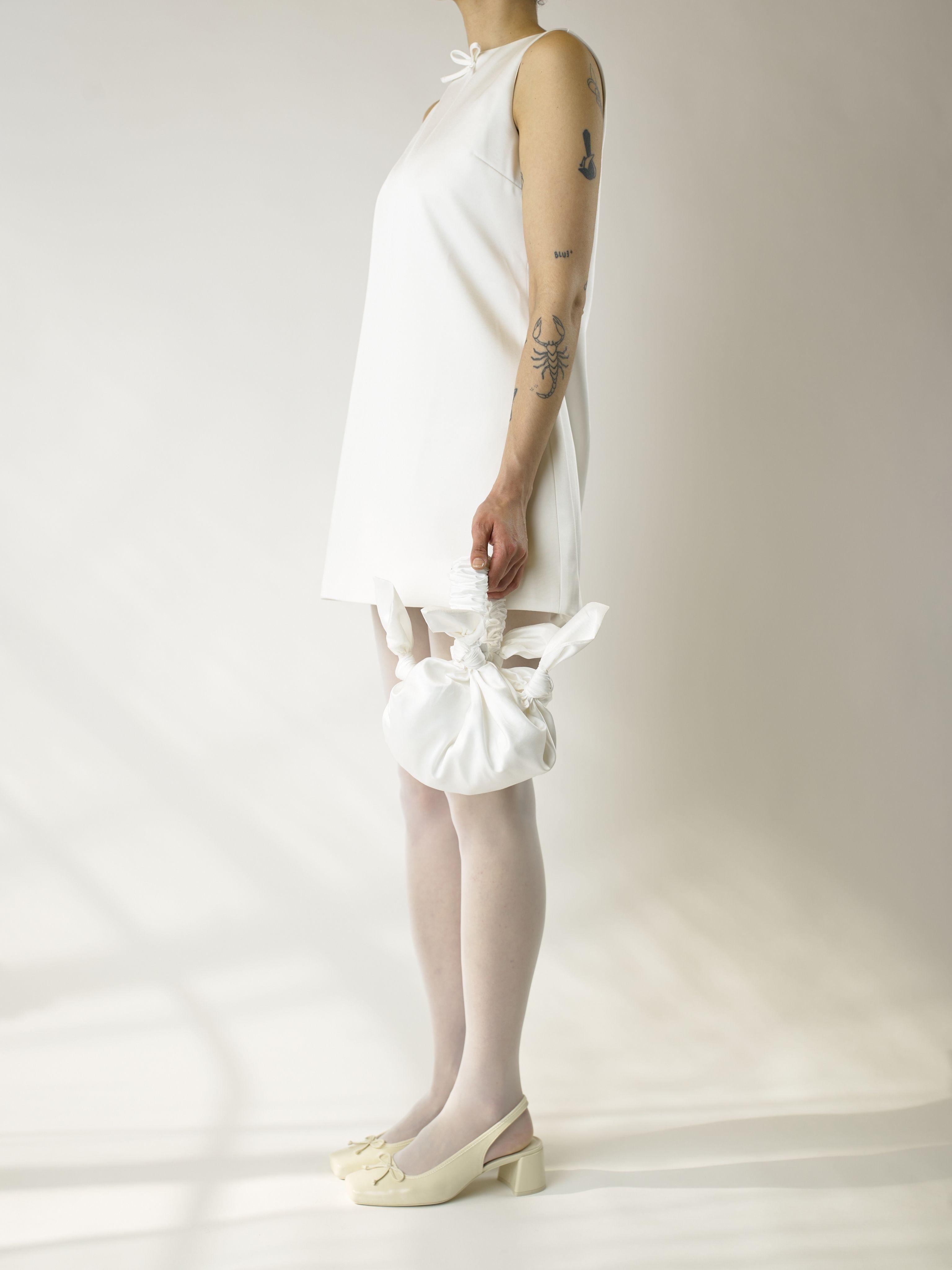 Bamboo silk bridal furoshiki handbag in white